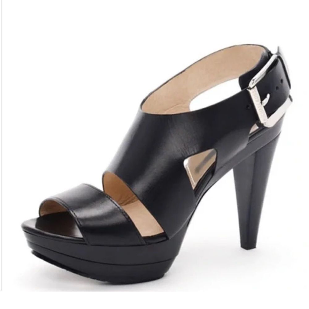 MICHAEL Michael Kors Women’s Carla Platform Leather Sandal Heels Sling Back 10